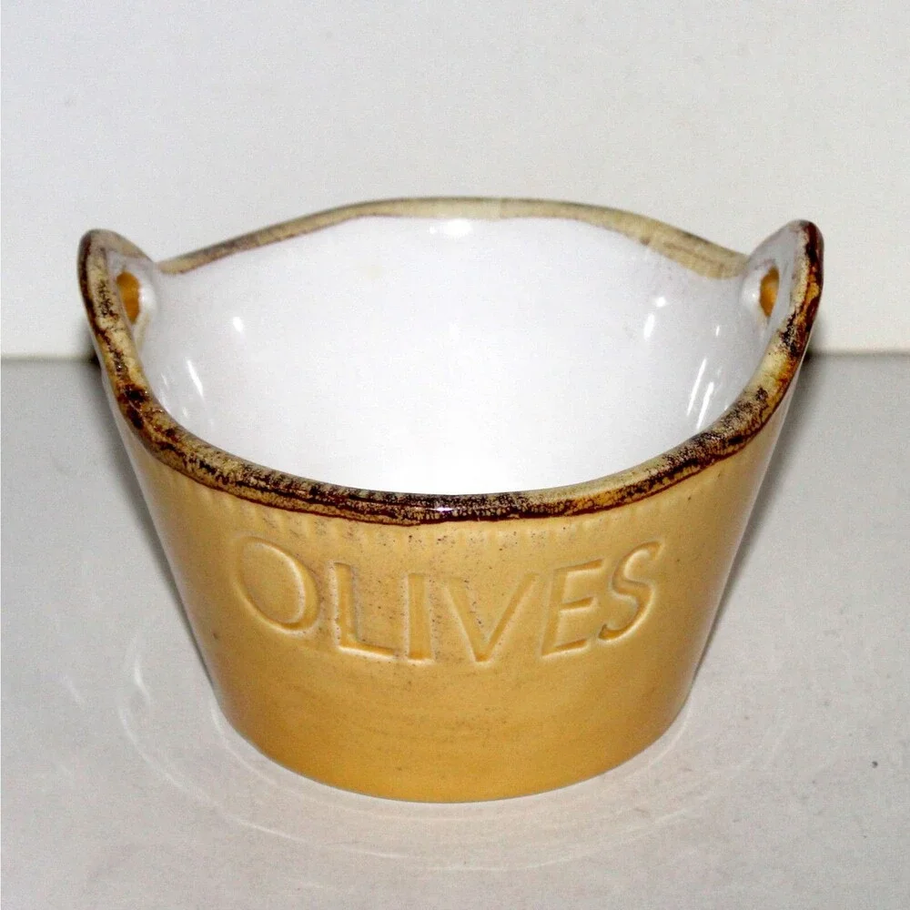 Sur La Table Olives Bowl with handles yellow Italy ceramic table serving rustic